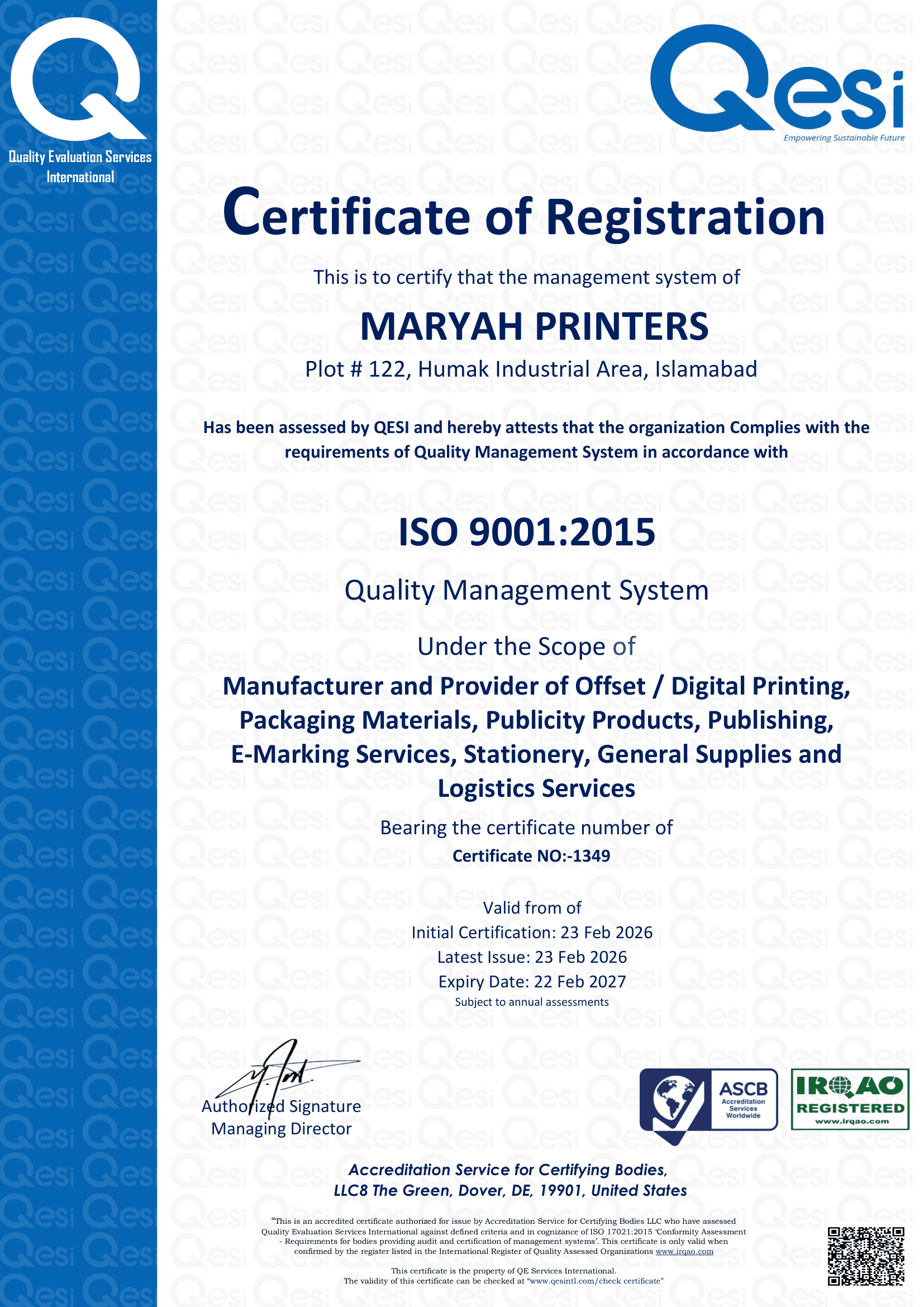 ISO 9001:2015 Certification